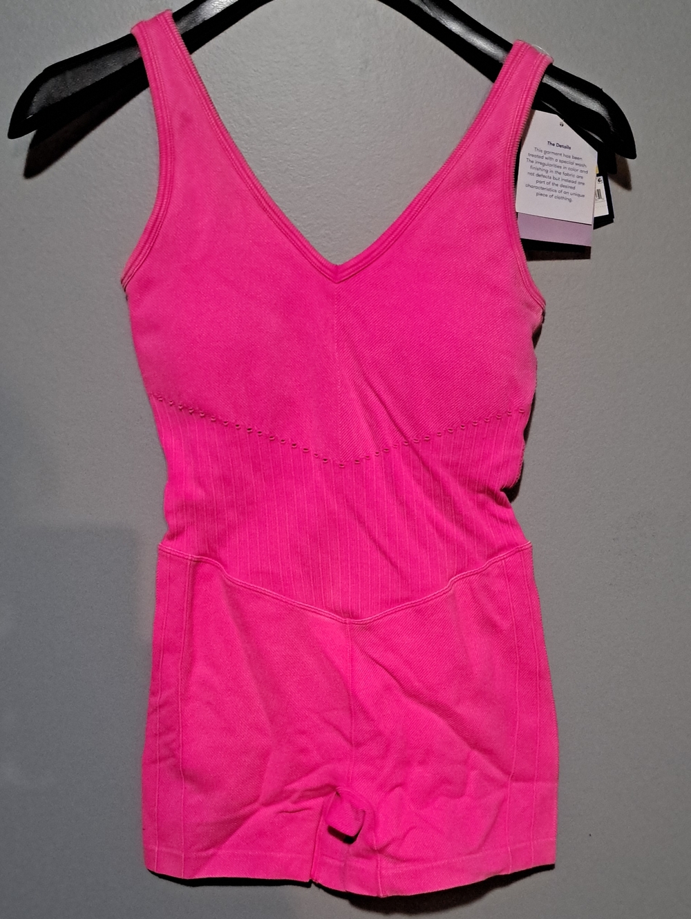 JoyLab Bright Pink Ribbed V-Neck Bodysuit Romper